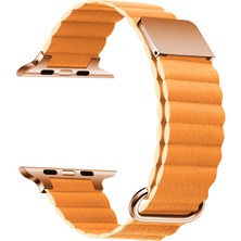 AktarMobile Apple Watch 7 6 Se 5 4 3 2 1 - 45 / 44 / 42 mm Mıknatıslı Pu Deri Kordon Magnetik Metal Tokalı Kayış