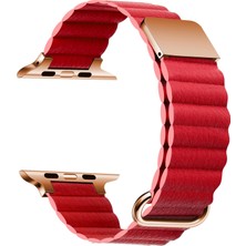 AktarMobile Apple Watch Ultra 49 mm Uyumlu Mıknatıslı Pu Deri Kordon Magnetik Metal Tokalı Kayış