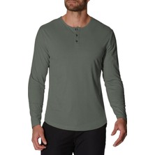 Qmari Bisiklet Yaka Uzun Kollu Tşört Düğmeli Patlı Yarım Balıkçı Regular Fit Siyah Tshirt Full Lıkra