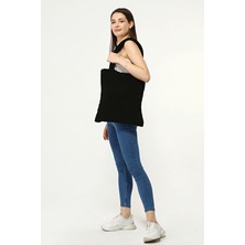 Dair Aksesuar Siyah Peluş Omuz Çantası Polar Omuz Çantası