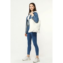 Dair Aksesuar Beyaz Peluş Omuz Çantası Polar Omuz Çantası