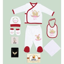 Bk Kids Kişiye Özel Kırmızı Yeni Doğan Hastane Çıkışı, Anneye Hediye, Zirkon Taşlı Melek Kolye, 9 Parça Bebek Hediye Seti-1