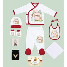 Bk Kids Kişiye Özel Kırmızı Yeni Doğan Hastane Çıkışı, Anneye Hediye, Zirkon Taşlı Melek Kolye, 9 Parça Bebek Hediye Seti-6