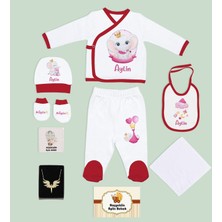 Bk Kids Kişiye Özel Kırmızı Yeni Doğan Hastane Çıkışı, Anneye Hediye, Zirkon Taşlı Melek Kolye, 9 Parça Bebek Hediye Seti-2