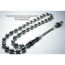 Takı925 925 Ayar Gümüş El Işçilikli 12 Yarma Karpuz Dilim Işlemeli Oltu Tesbih