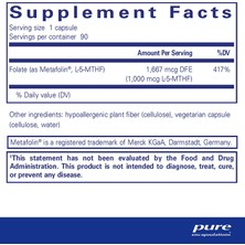 Pure Encapsulations Folate 1000MCG With Metafolin Vitamin B9 L-5mthf Methyl Folate B9 Vitamini  Metil Folat 90 Kapsül