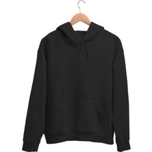 Karaduman Tekstil Siyah Kapüşonlu Yaka Şardonlu 3 Iplik Pamuklu Sweatshirt