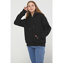 Karaduman Tekstil Siyah Kapüşonlu Yaka Şardonlu 3 Iplik Pamuklu Sweatshirt