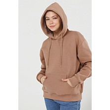 Karaduman Tekstil Krem Kapüşonlu Yaka Şardonlu 3 Iplik Pamuklu Sweatshirt