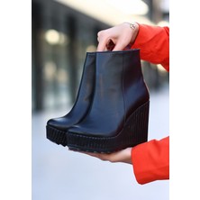 Mida Shoes Rosol Siyah Deri Dolgu Topuk Kadın Bot