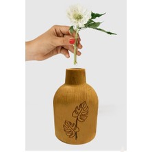 Joy Kitchen Ahşap Mini Vazo Ev Aksesuarı - Yaprak Desenli 12CM