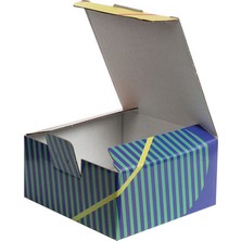 Izıvo Renkli-Desenli Kilitli Kargo Kutusu 13,5 x 13,5 x 6,5 cm 100 Adet Turuncu-Sarı-Yeşil Çizgili