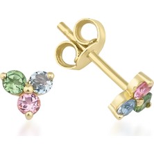 Kairos Jewelry 14 Ayar Altın Renkli Doğal Turmalin Çiçek Küpe KRS-K24-14GET