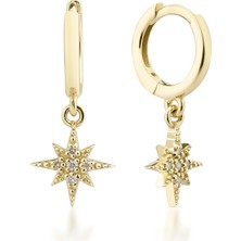 Kairos Jewelry 14 Ayar Altın 14 Ayar Altın Kuzey Yıldızı Taşlı Halka Küpe KRS-K2-14GEZ