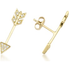 Kairos Jewelry 14 Ayar Altın Taşlı Minimal Ok Çivi Küpe KRS-K8-14GEZ