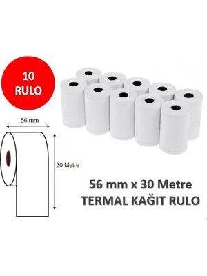 Elit 10 Adet Yazar Kasa Pos Rulosu 56X30 Açık Beyaz Renk 30 Metre Ölçülerle Termal Kağıt