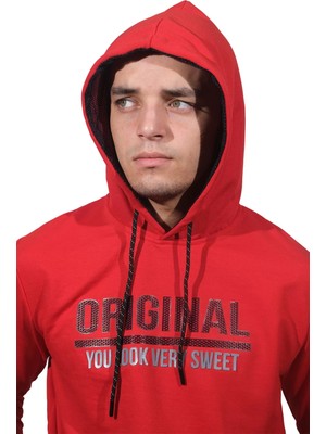 Daniel Milano  Erkek Kırmızı Kapüşonlu SWEATSHIRT-210