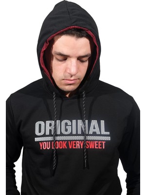 Daniel Milano  Erkek Orıgınal Siyah Kapüşonlu SWEATSHIRT-207