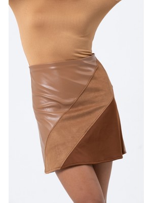 Kahverengi Süet Detaylı Kadın Mini Deri Etektasarım Hediye Büyük Beden Mezuniyet Balo