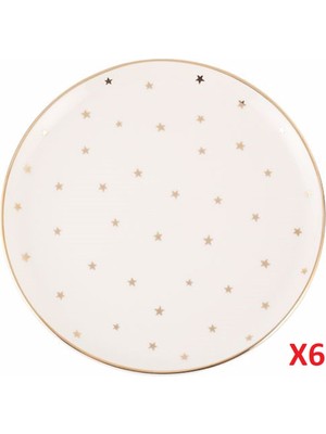 Porland Forest 20CM Düz Tabak 6'lı Renkli Altın Desenli Porselen Parça