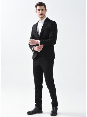 Süvari Normal Bel Slim Fit Siyah Erkek Takım Elbise TK1000600245