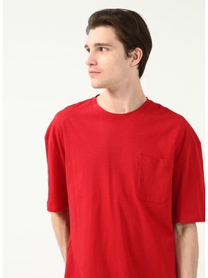 The Crow Bisiklet Yaka Baskılı Kırmızı Erkek T-Shirt TC9011BASIC Cepli