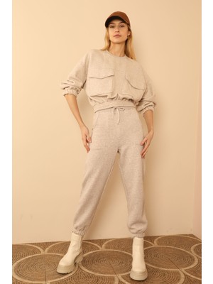 Kaktüs Çift Cepli Oversize Kadın Sweatshirt