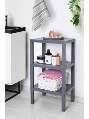 Bath 3 Katlı Düzenleyici Plastik Raf Ünitesi Banyo Rafı Kozmetik Rafı Mutfak Rafı Çiçeklik Gri