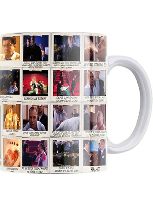 Remonz Kurtlar Vadisi Çakır Sahne ve Replikler Baskılı Porselen Kupa ve Mdf Bardak Altlığı