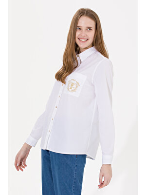 U.S. Polo Assn. Kadın Beyaz Desenli Gömlek 50255073-VR013