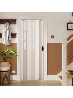 Faran Dekorasyon 102 x  215 Beyaz Renk Camlı Pvc Akordiyon Katlanır Kapı - Frnakmodel-83