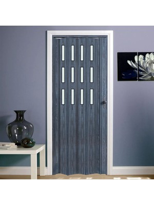 Faran Dekorasyon 160 x  215 Antrasit Renk Camlı Pvc Akordiyon Katlanır Kapı - Frnakmodel-102