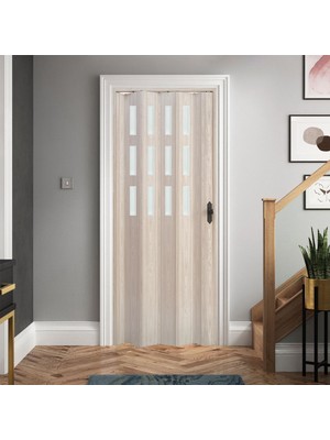 Faran Dekorasyon 87 x  230 Akçaağaç Renk Camlı Pvc Akordiyon Katlanır Kapı - Frnakmodel-131