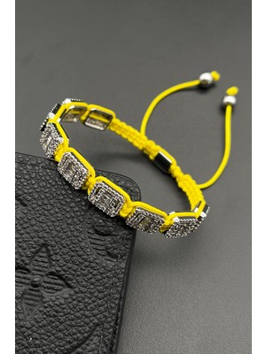 FRNCH 3A Kalite Zirkon Taşlı Baget Sarı Renk Ipli Ayarlanabilir Makrome Erkek Bileklik