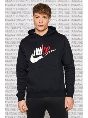 Nike Sportswear Hoodie Sweat Cotton Black Kapüşonlu Siyah Sweatshirt