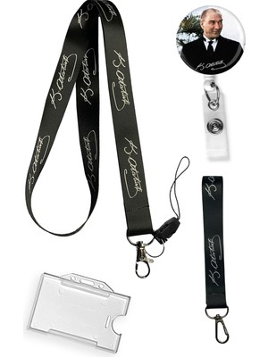 Stormistoretr Atatürk Siyah 4 Lü Set Boyun Ipi Telefon Askısı Anahtarlık Yoyo Yaka Kartlığı