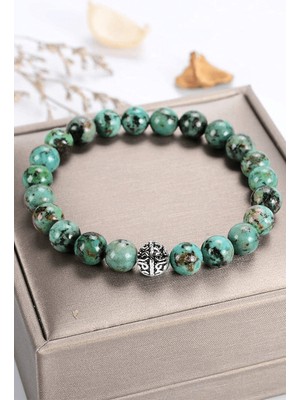Tesbih Atölyesi Sertifikalı Doğal Afrika Turkuaz Taşı Bileklik (Gümüş Aparatlı)