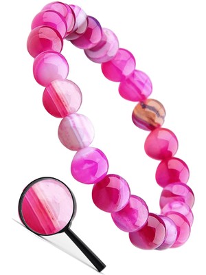Tesbih Atölyesi Sertifikalı Aaa Kalite Doğal Pembe Akik Taşı Bileklik