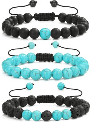 Tesbih Atölyesi Sertifikalı Doğal Turkuaz Lav Oniks Taşı Bileklik Seti