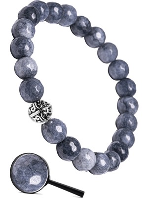 Tesbih Atölyesi Sertifikalı Gümüş Aparatlı Fasetli Doğal Gri Akik Taşı Bileklik