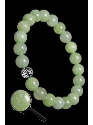 Tesbih Atölyesi Sertifikalı Doğal Yeşil Kuvars Taşı Bileklik (Gümüş Aparatlı)