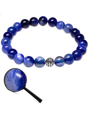 Tesbih Atölyesi Sertifikalı Cilalı Mavi Akik Taşı Bileklik (Gümüş Aparatlı)