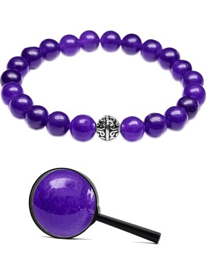 Tesbih Atölyesi Sertifikalı Gümüş Aparatlı Doğal Mor Akik Taşı Bileklik