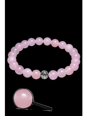 Tesbih Atölyesi Sertifikalı Gümüş Aparatlı Doğal Pembe Kuvars Taşı Bileklik