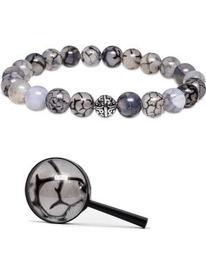 Tesbih Atölyesi Sertifikalı Gümüş Aparatlı Doğal Çizgili Akik Taşı Bileklik