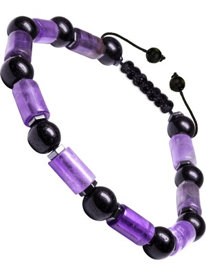 Tesbih Atölyesi Sertifikalı Yüksek Kalite Doğal Ametist Oniks Hematit Taşı Bileklik