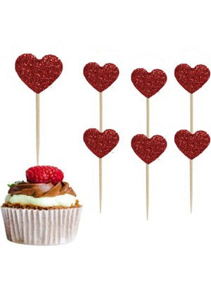 Lena Store 34 Kırmızı Simli Kalp Kürdan 12'li