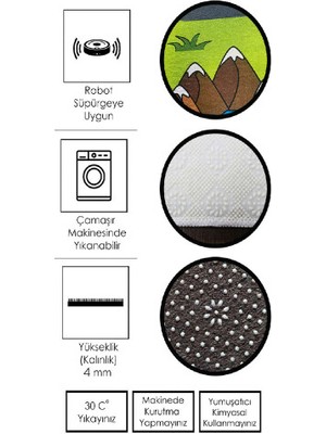 Homefesto Dekoratif Kaymaz Taban Ince Leke Tutmaz Yıkanabilir Modern Eğlenceli Çocuk Halısı
