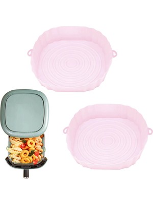 Zigver Silikon Hava Ryzler Fırın Pişirme Tepsisi Pizza Kızarmış Tavuk Airfryer Silikon Sepet Kullanımlık Airfryer Pan Liner Aksesuarları Pembe