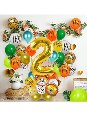 Bi Dolu Mutluluk Bi Dolu Safari Temalı Balon Doğum Günü Konsepti 2 Adet Renkli Balonlar ile Eğlenceli Parti